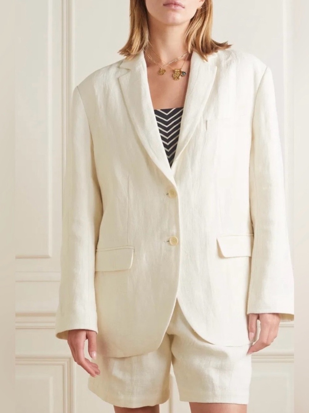 Anine Bing Quinn Oversized Linen Blazer in Ecru Size Medium
